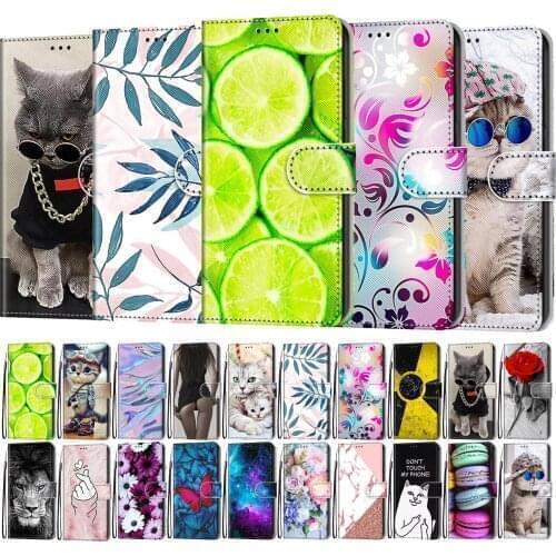 Flip Leather Case For Samsung Galaxy A50 A51 A70 A71 5G Case Wallet Card Holder Stand Cover Fashion Lemons Cute Cat Lion Pattern