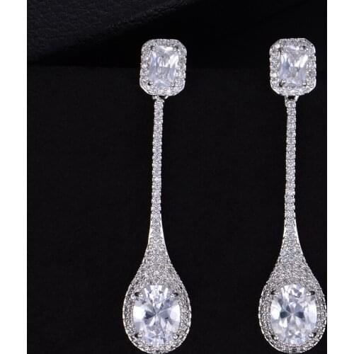 LARRAURI Trendy Cubic Zirconia Long Dangle Earrings for Women Water Drop Earrings Party Luxury Jewelry Accessories