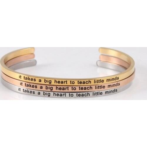 It Takes A Big Heart To Teach Little Minds Letter Engraved Bangle Metal Lettering Bracelet Charm Women Cuff Bracelet Best Gift