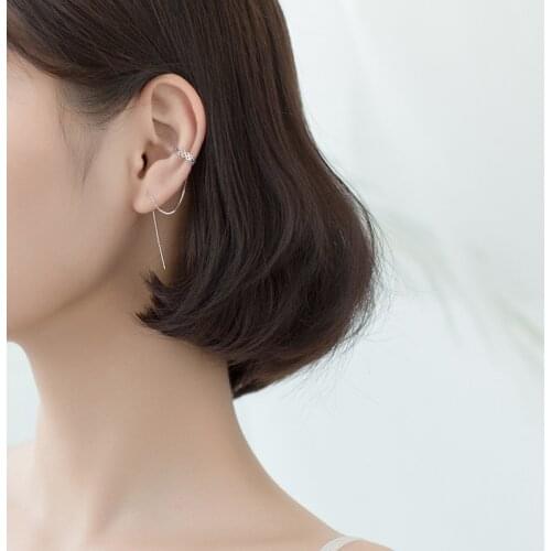 MloveAcc 100% 925 Sterling Silver Earrings Chain Ear Clip with 8.8cm Line Pretty Teen Girl Women Silver 925 Jewelry Gift