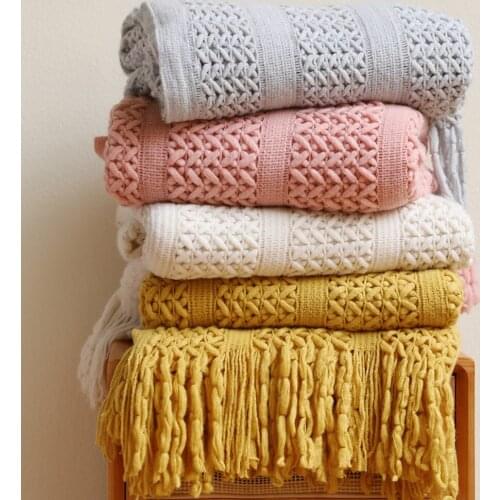 Fashion Knitting Grid Throw Blanket Beige/ Yellow Bed Sofa Decor Bedspread Office Rest Nap Throw Home Textile Bedside Blankets