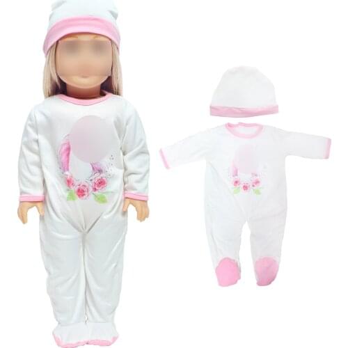 Fashion Baby Doll Outfit Jump Suits Pajamas With Caps Cute Clothes for 18 Inch Doll 43 CM Baby Girl DIY Accessoriess House Toys