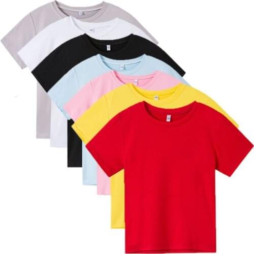 FHMR 2021 Brand New Cotton boys T-shirt Short-sleeve girl T shirt Short Sleeve Pure Color kid t shirt baby Tops summer clothes