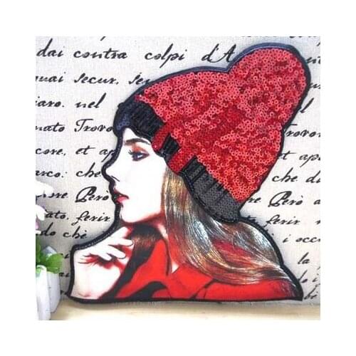 New Girls With Sequined Patches Fashion Applique lron on Patch for Clothes Bags DIY Decal Apparel Accessory 1Set(2pcs)