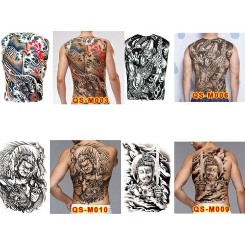 New Designs 1sheet Large Tattoo Stickers Fish Ghost Buddha Waterproof Temporary Flash Tattoos Full Back Chest Body For Men