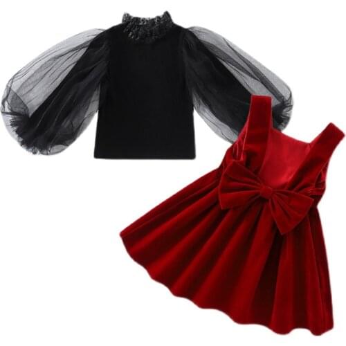 Baby Girls Clothes Summer Children Girls Kids Sheer Mesh Puff Sleeve T-shirts+Plaid Button Skirts Toddler Clothing Sets