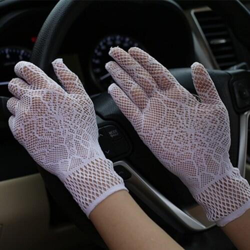 Fashion Sexy Summer Female Full Finger Sunscreen Short Lace Gloves Women Driving Spider Web Pattern Sun Anti-UV Black Gloves C10