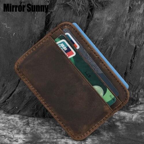 First Layer Crazy Horse Genuine Leather Small Wallet Retro Multi-card Position Card Cover Card Holder Bag Coin Purse Wholesale