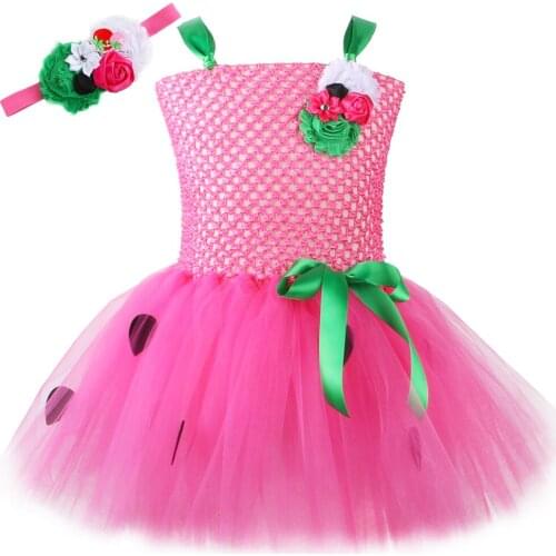 Fruit Strawberry Costume for Girls Halloween Christmas Party Tutu Dresses Pink Flowers Children Kids Tulle Princess Dress 1-12Y
