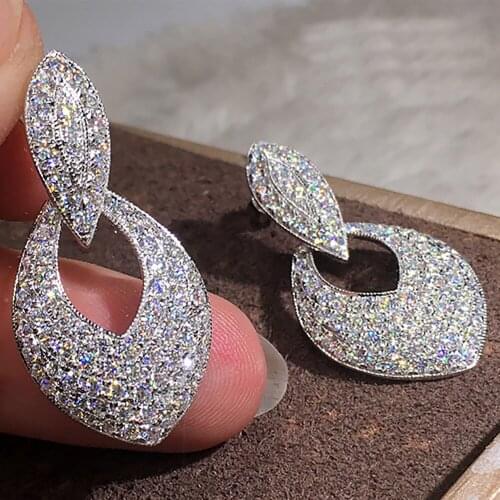 14K White Gold Stud Earrings Women Trendy Oval Hollow Out Moissanite Diamond Present Wedding Anniversary Engagement Party Gift
