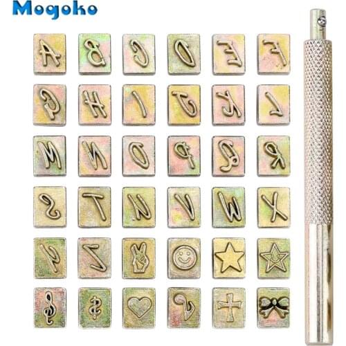 Mogoko Alphabet A-Z Leather Stamping Printing Punching Tools & 10 Patterns Metal Leather Stamp Leather Punch Tool Leather Craft
