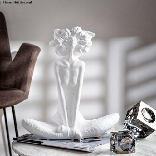 Modern Home Decoration White Resin Figure Statue Furnishings Crafts Sitting Posture Girl Art Living Room Decoration Accessories
