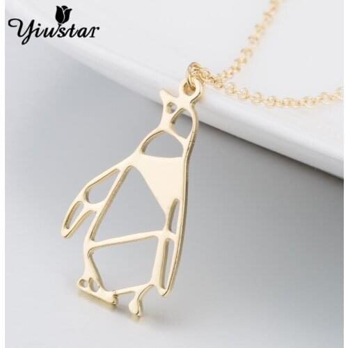Trendy Christmas Gifts Origami Penguin Pendant Necklaces for Women Stainless Geometric Jewelry Necklace Chains Animal Laticle