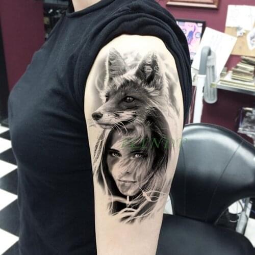 Waterproof Temporary Tattoo Sticker Wolf Girl fake tatto flash tatoo tatouage temporaire leg arm big size for women men femme