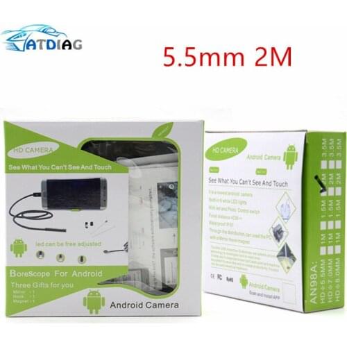 5.5mm 2M 720P Lens HD USB Endoscope Waterproof 6 LEDs Inspection Pipe Endoscope Camera Borescope For Android Phone PC