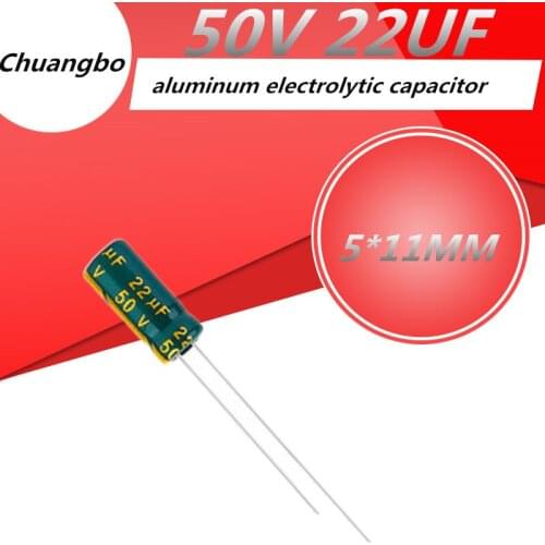 50pcs/lot Higt quality 50V 22UF 5*11MM low ESR/impedance high frequency aluminum electrolytic capacitor 50V 22UF 5*11MM