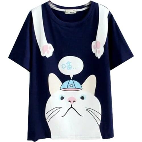 MERRY PRETTY Harajuku Style Cat Characters Printed T-Shirts 2017 Women Summer Short Sleeve Cotton Tee Kawaii Girls Casual Tops