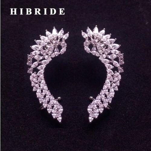 HIBRIDE Charming Trendy Personality Antiallergic Luxury Cubic Zircon Angle Wings Stud Earrings Women Fashion Party Jewelry E-378