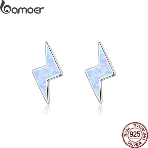 Bamoer Flash Lightning Stud Earrings for Women Sterling Silver 925 Fashion Opal Jewelry Pendientes Brincos SCE860