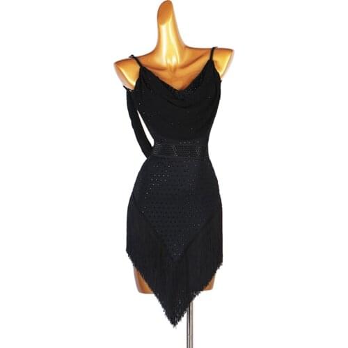 Black Sexy Latin Dance Dress New Tassel Womens Ladies Training Performance Dance Costumes Sleeveless