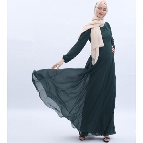 Summer Chiffon Muslim Dress for Women Elegant Mesh Dubai Abaya Turkey Pleated Skirts Long Sleeve Thin Islam Kaftan Dresses 2021