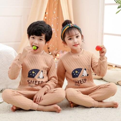 Winter Childrens Pajamas Cotton Clothes Set Boys Sleepwear Suit Cartoon Girls Pyjamas 2Pcs Tops+Pants Suit Kids Homewear Pijama