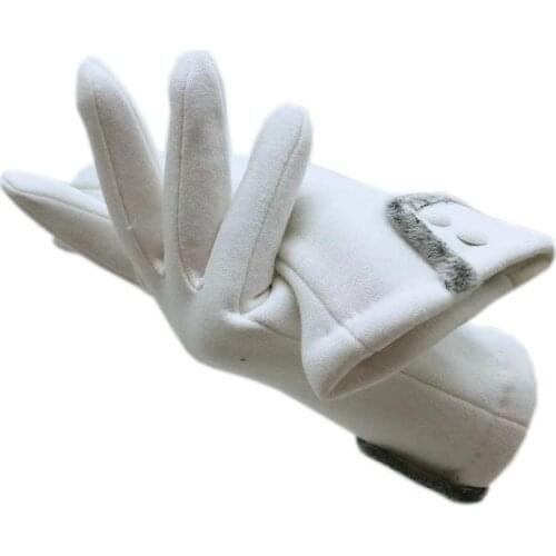 Winter ladies fashion gloves Lycra fabric thick coral fleece lining new gloves white warm outdoor driving riding sports plus fer