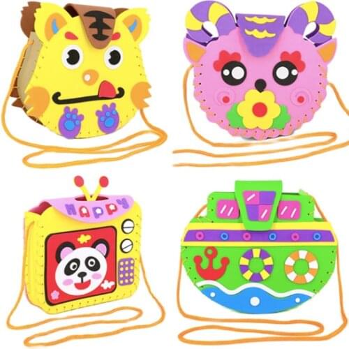 2pcs/lot Education Toy EVA DIY Animal Cartoon Bag Kindergarten Toy Material Package Gift for Girls Crafts Bag for Boys