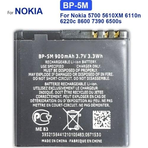 Mobile Phone Battery For Nokia 5700 5610XM 6110n 6220c 8600 7390 6500s Replacement Battery BP-5M BP 5M 900mAh