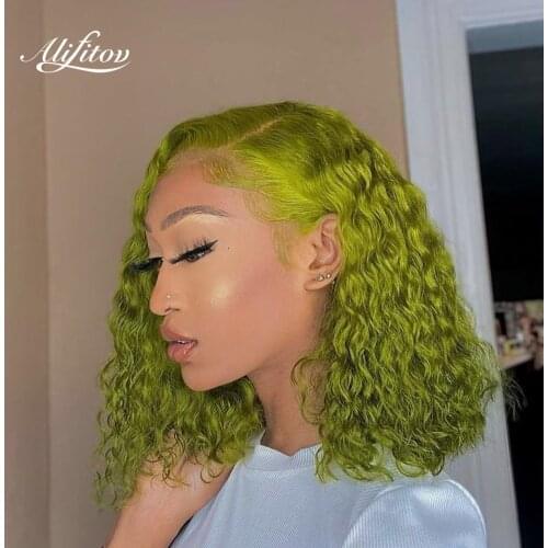 ALIFITOV Green Lace Front Wigs Kinky Curly Human Hair Wigs Hd Transparent Lace Wigs With For Women