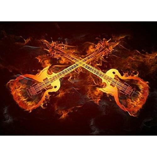 5d diy diamond painting fire guitar icon full square drill diamond embroidery 3d diamond mosaic musician sticker