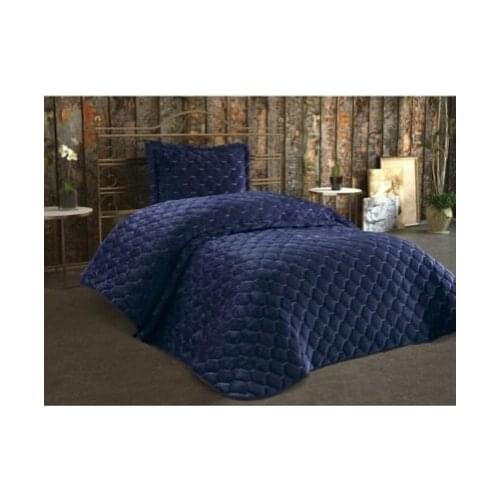 DowryWorld-Lima Velvet Filled Single Bedspread Navy Blue Color