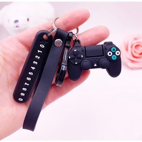 Anti-lost Car Phone Number Card Keychain Video Game Handle Simulation Joystick Model Key Holder Ring Men Women Trinket Gift