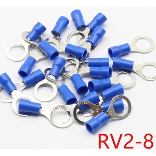 RV2-8 Blue Ring insulated terminal Cable Wire Connector 100PCS/Pack suit 1.5-2.5mm cable Electrical Crimp Terminal RV2.5-8 RV
