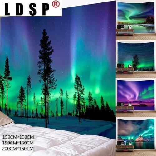 LDSP Tapestry Aurora Wall Hanging Fabric Mural Background Cloth Wall Rugs Towel Beach Blanket Dorm Living Home Decor