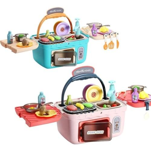 Simulation Tableware Toy Children’s Pretend Cook Play Toy Picnic Kitchenette Sound Effect Lighting Simulation Cooking Girls Gift