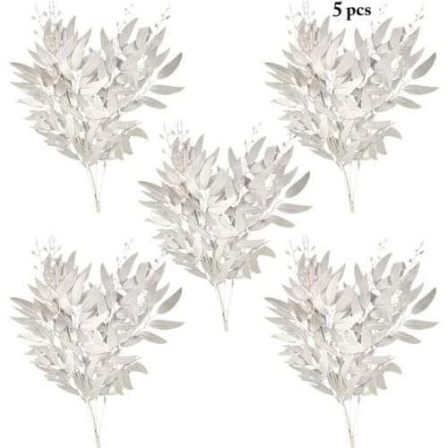 5 Stem Faux Fake Plant Decor Lifelike Artificial Cloth Leaves Branch Ornaments For Wedding Party Events Accessories 21.65in