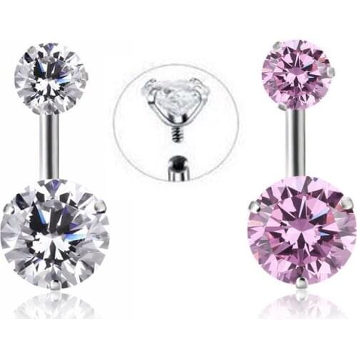 14G Stainless steel Premium Gem stone inside the Round shaped color belly ring belly button nail body piercing jewelry