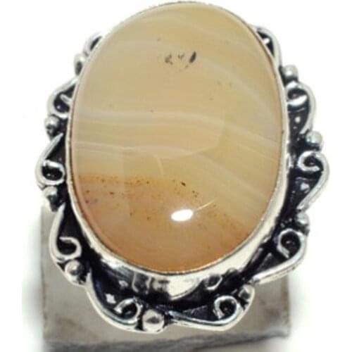 Genuine Botswana Agate Ring Silver , Hand Made Women Jewelry gift , Size: 7 , R7130