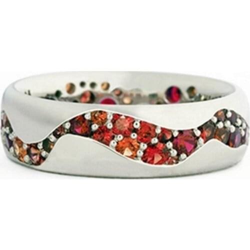 Luxury Wave Design Red Crystal Married Ring Personality Charm Bride Promise Wedding Rings for Women Fashion Jewelry Wholesale