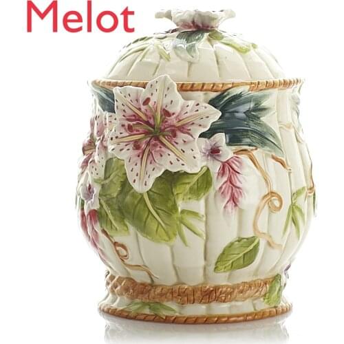Candy Box Refreshments Jar Storage Tank Multigrain Storage Tank Sealed Jar Cookie Jar Lily Carved Sugar Container