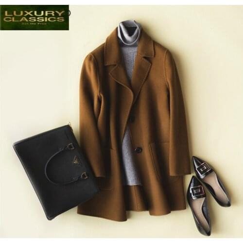 Jacket Natural Women Wool 100% Woolen Coat Female Autumn Spring Cashmere Overcoat Long Clothes 2021 Outwear Coats LWL1412