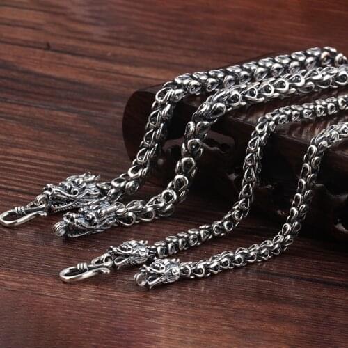 925 Sterling Silver Dragon Scales Necklaces Sweater Chain For Men Original Handmade Vintage Thai Silver Men Accessories Jewelry