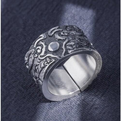 Solid 999 Sterling Silver Thai MENS women handmade double dragon ring jewelry gift A4533