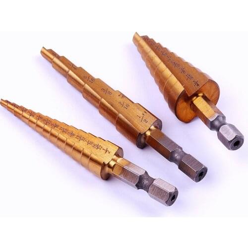 1/4'' Shank HSS Titanium Coated Step Drill Bit Set 6/9/13 Steps Cone Cutting Tools Metal Drilling Tools For Deburring