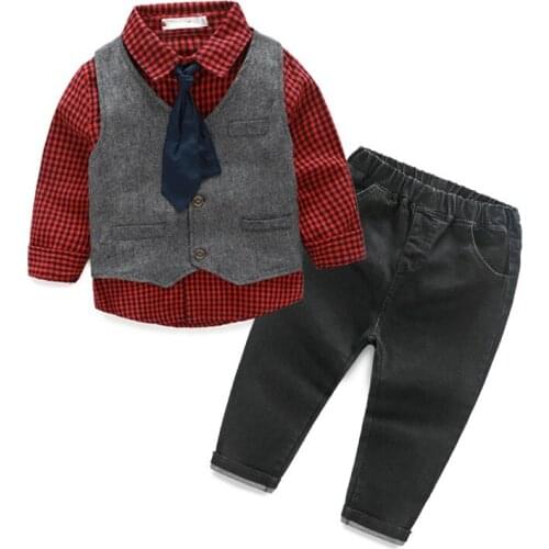 New Toddler Boys Clothing Shirt and vest coat and pants Boys Clothes Ensemble Garcon kids Clothes 7BBSET020