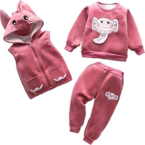 New Autumn Winter Children Cartoon Thicken Clothes Boy Girl Hooded Vest T-shirt Pants 3Pcs/Set Kid Costume Baby Casual Tracksuit