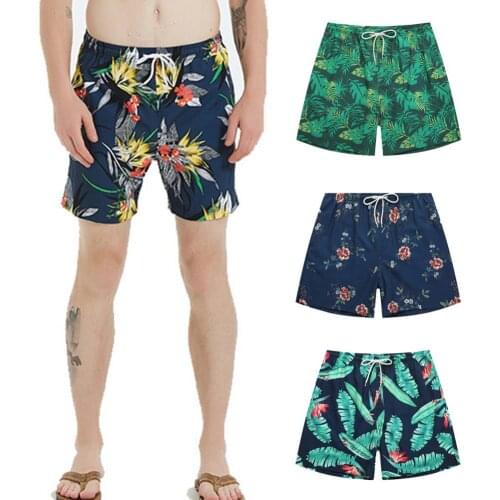 New arrival Summer Casual Shorts Flower Leaves Men Shorts Quick Drying Drawstring Pocket Mens Beach Trunks