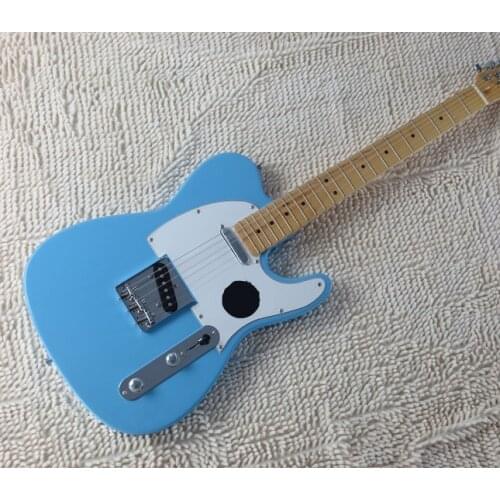 Wholesale Factory custom sky-blue string-thru-body electric guitar with white pickguard,chrome hardware,can be customized