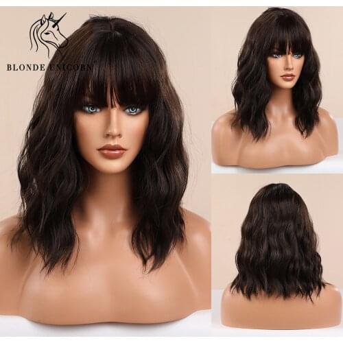 Blonde Unicorn Short Curly Blonde BOB Wigs with Bangs For Women Daily Party Natural Hair Synthetic Heat Resistant Fiber Hair